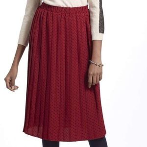 Anthropologie Red Pleated Skirt w/ Black PolkaDots